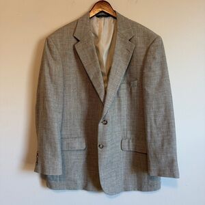 Linen Wool Blend Blazer Mens 44 Short Beige Cream Breathable Preppy Old Money